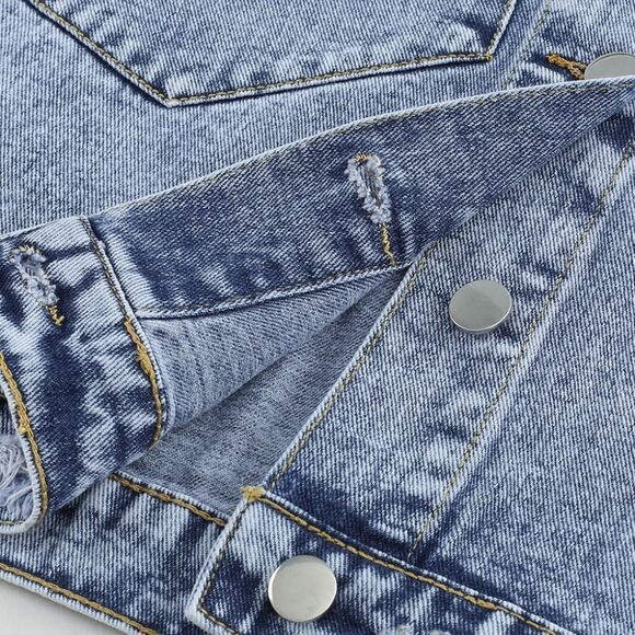 Buttoned Denim Jacket with Pockets - Picture 9 of 15